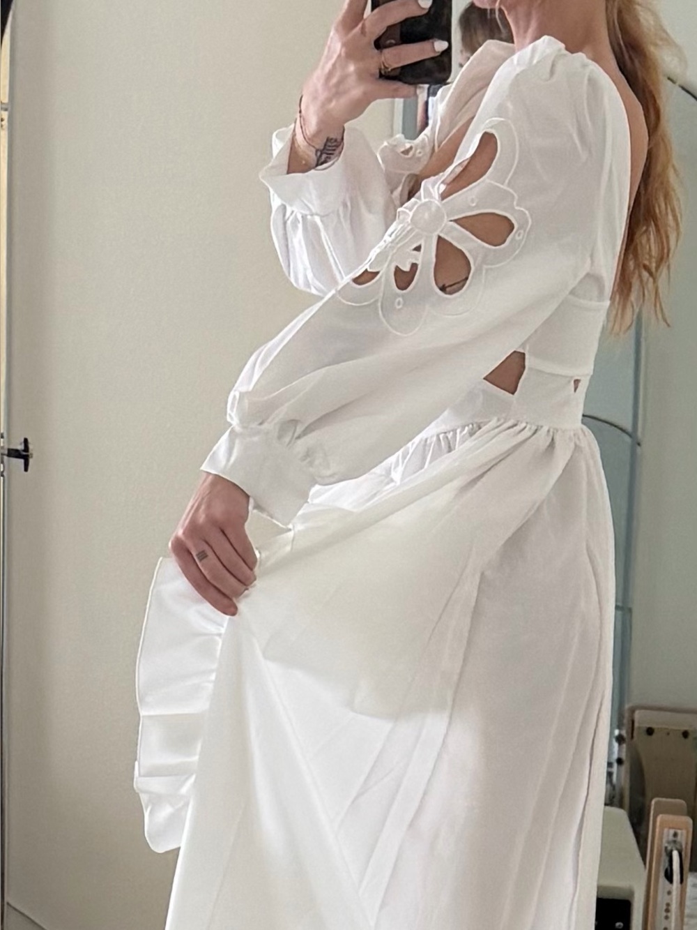 White Cutout Ruffle High-Low Dress - Picture 3 of 8